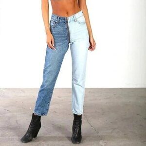 Revice -- Yin Yang High Waist Straight Leg Two-Tone Denim Jeans